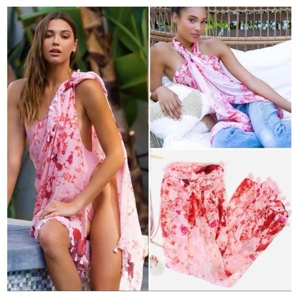 Peter Som Pink and Coral Tie-Dye Swim Sarong - Picture 4 of 9